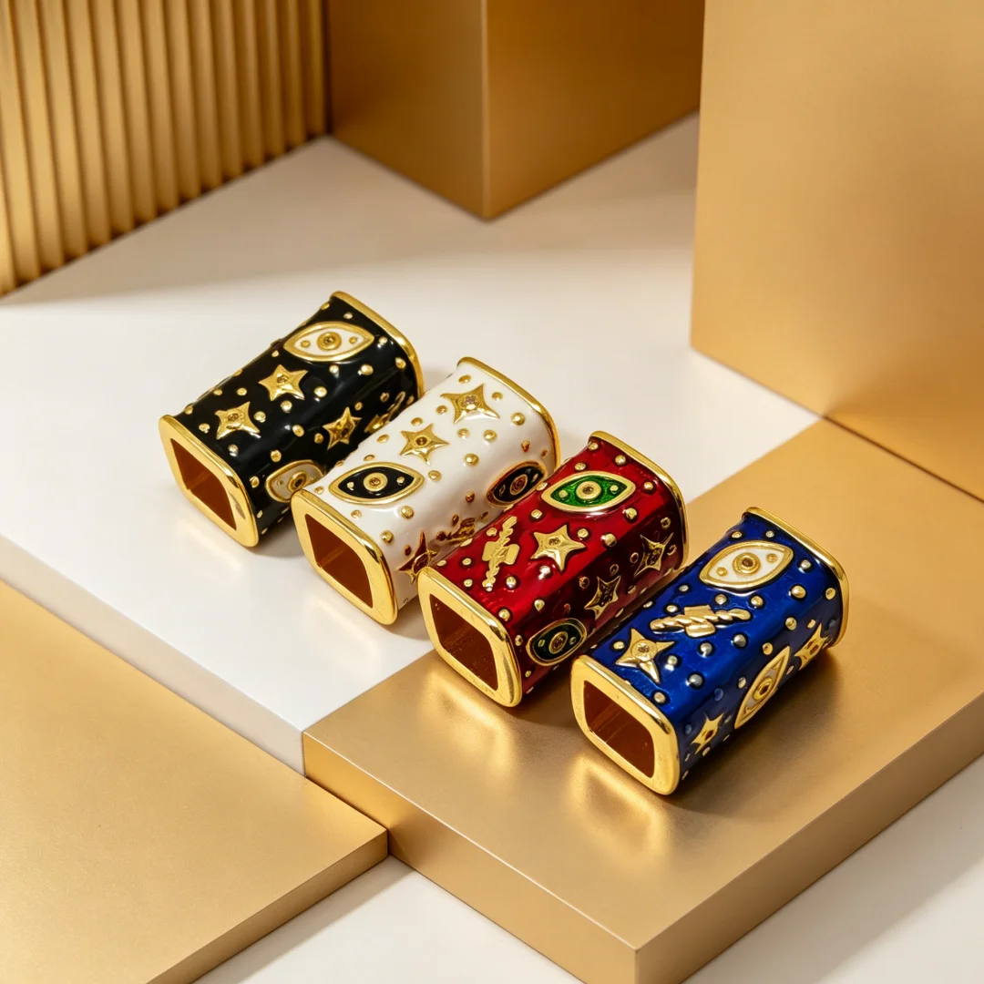 2 Pcs Enamel Eye Star Rectangular Oval Brass Large Hole Tube Spacer Beads for DIY Jewelry Making Necklace Bracelet Accessories