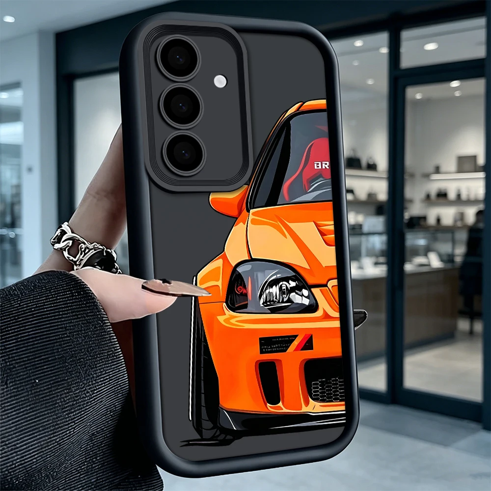 Orange JDM Car Matte Soft TPU Case for Samsung S26 S25 S24 S23 S22 Ultra FE A17 A27 A57, Shockproof Back Cover