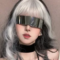 Y2K Future Technology Rimless Sunglasses One Piece Lens Wrap Around Cyber Punk Futuristic Men Women Hip Hop Party Sun Glasses