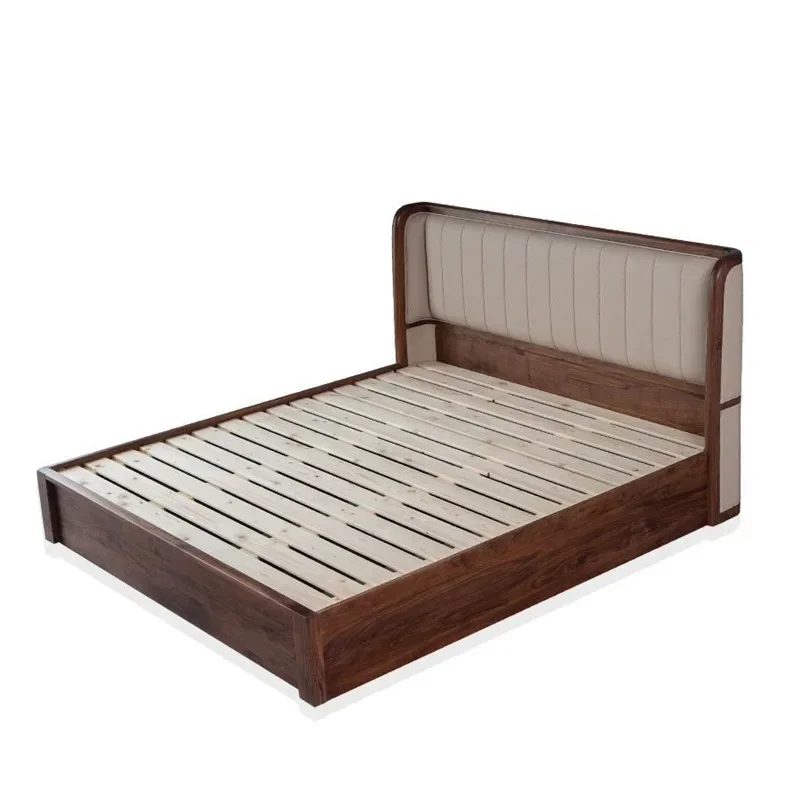Nordic all solid wood high box soft bag black walnut storage air pressure bed light luxury minimalist floor bed bedroom furnit