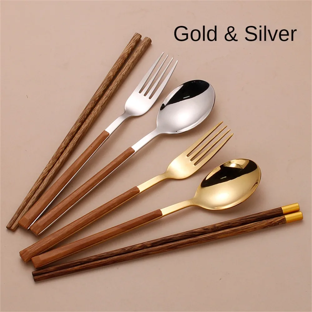 Chopsticks Spoon Set Three-piece Set Stainless Steel Portable Travel Kitchen Accessories Students Tableware Portable Dinnerware