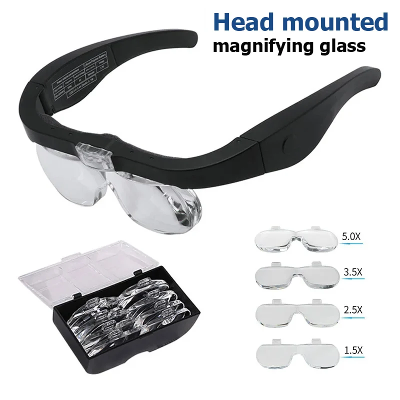 Rechargeable Head Magnifier Glasses Magnifier with LED Light Jeweler Headband Magnifier Eye Glasses Optical Glass Tool