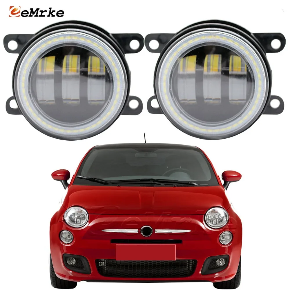 Pair Led Fog Lamp Assembly Lens for Fiat 500 312/FF Sport 2011 2012 2013 2014 2015 Angel Eye DRL Daytime Running Light 12V