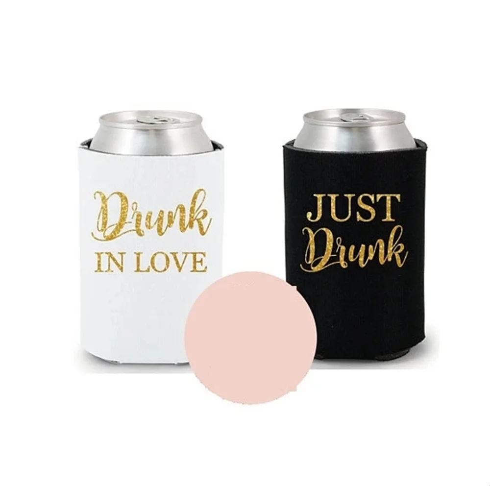 Customize Glitter Wedding Drunk In Love Bride Drink Coolers Bachelorette Survival Kit  Bottle Beer Can Holders Beverage Covers