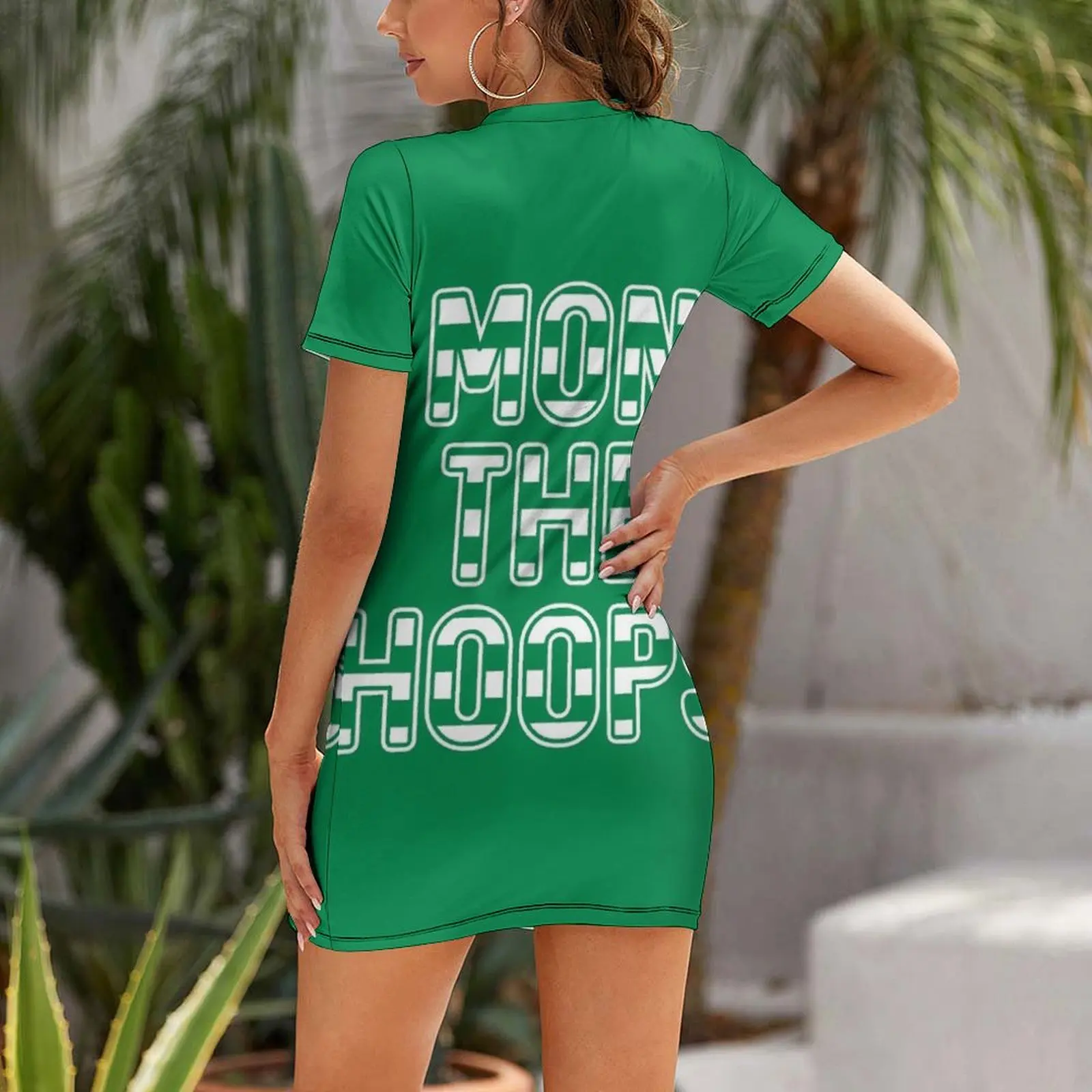 Mon The Hoops, Glasgow Celtic Football Club Green and White Striped Text Design Short Sleeved Dress summer woman dress 2025