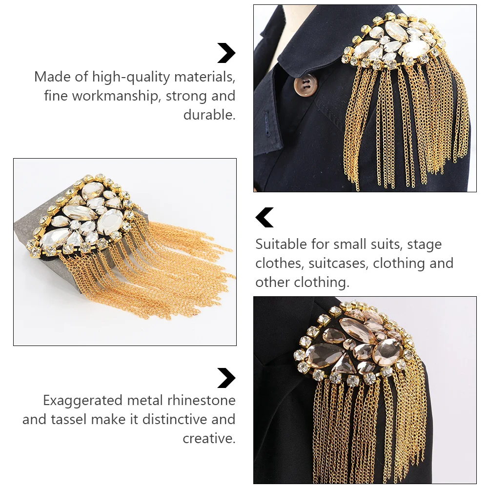 

1pc Metal Rhinestone Brooch Alloy Shoulder Badge Tassel Decor Durable Clothes Accessory for Suitcases Stage Outfit