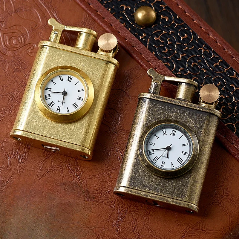 Retro Watch Kerosene Lighter Special-shaped Creative Play Antique Lighter Vintage Men\'s Gift