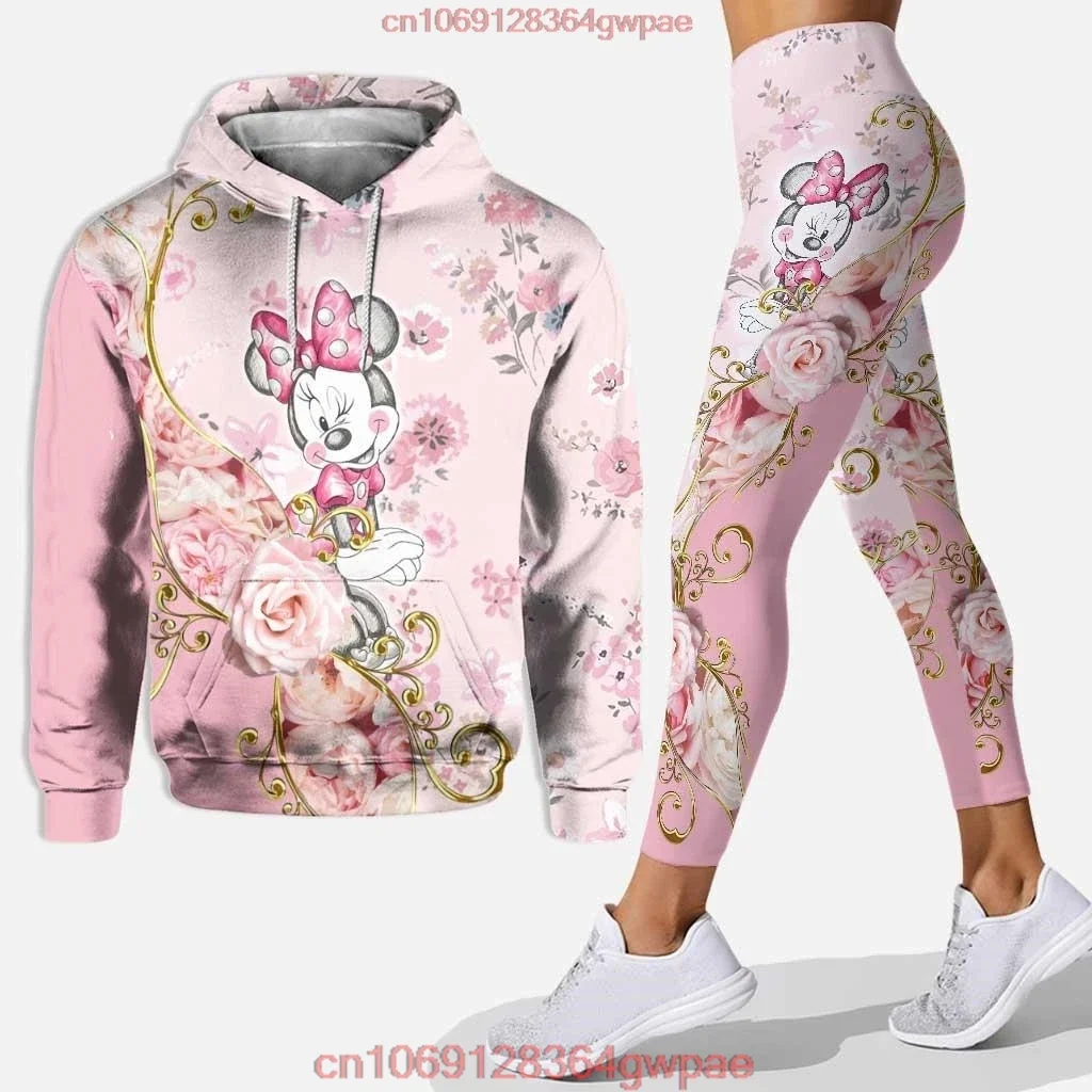 Minnie Mouse Women's 3D Hoodie Leggings Set Mickey Yoga Pants Sweatpants Women's Disney Yoga Hoodie Leggings Fashion Tracksuit