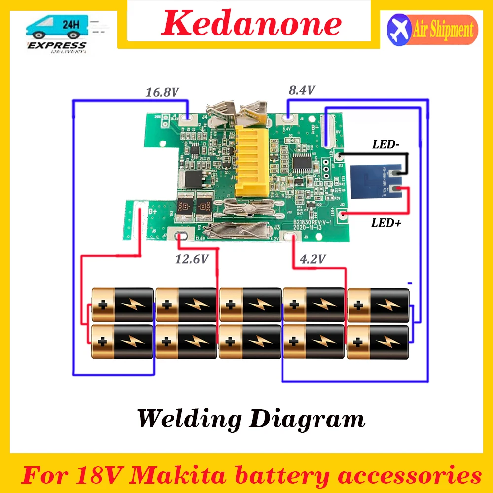 

For Makita 18V batterythe complete set of screws, BMS, label ，spring accessories, shell, bracket, nickel sheet