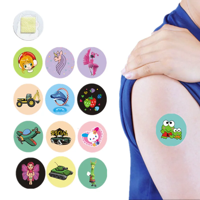 120pcs/set Vaccination Skin Wound Patches Cartoon Animal Prints Band Aid Plaster Breathable Round Shape Adhesive Bandages Strips