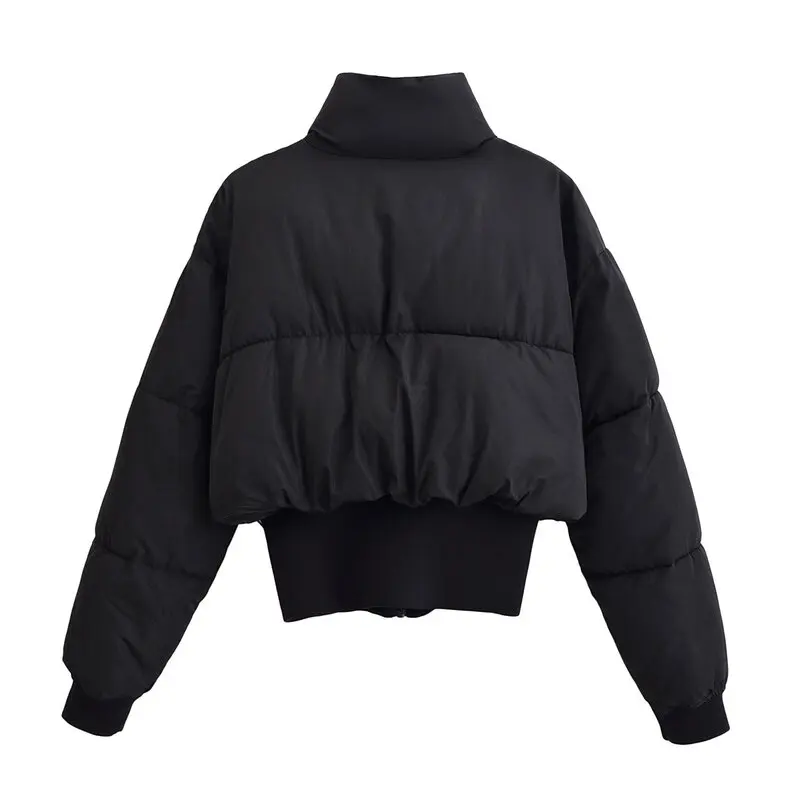 Fall Winter New Arrival Women's Cotton Jacket Stand Collar Zipper Splicing Short Coat Long Sleeve Ladies Fashion Outerwear