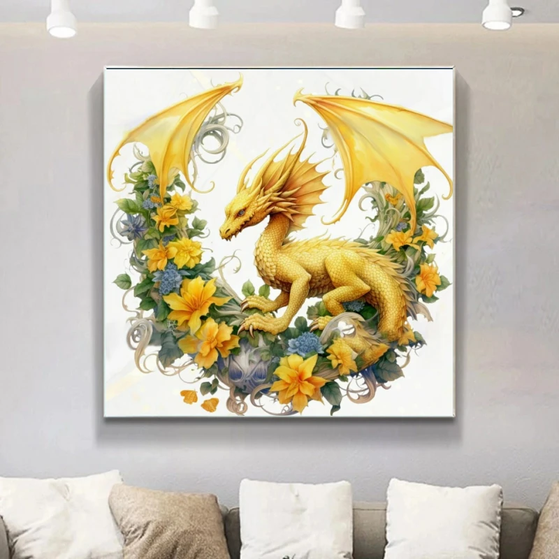 Flower-Dragon DIY AB Diamond Painting Mosaic Cartoon Chinese Mythical Animal Cross Stitch Embroidery Craft Home Decor Kid Gifts