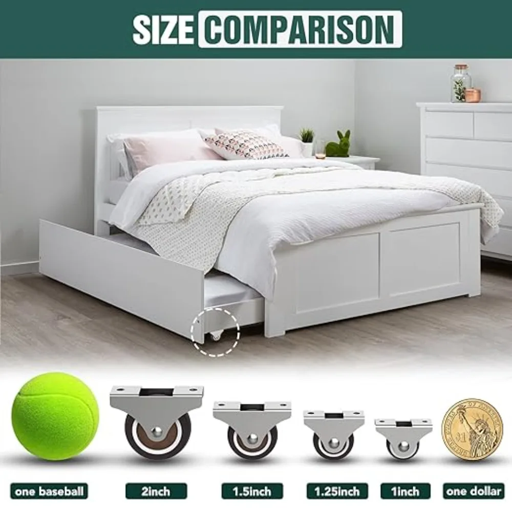 4Pcs Silent Rubber Casters, Drawer Wheels, for Furniture, Kitchen Cabinet Table ,of Side Installation Low Profile Replace wheel