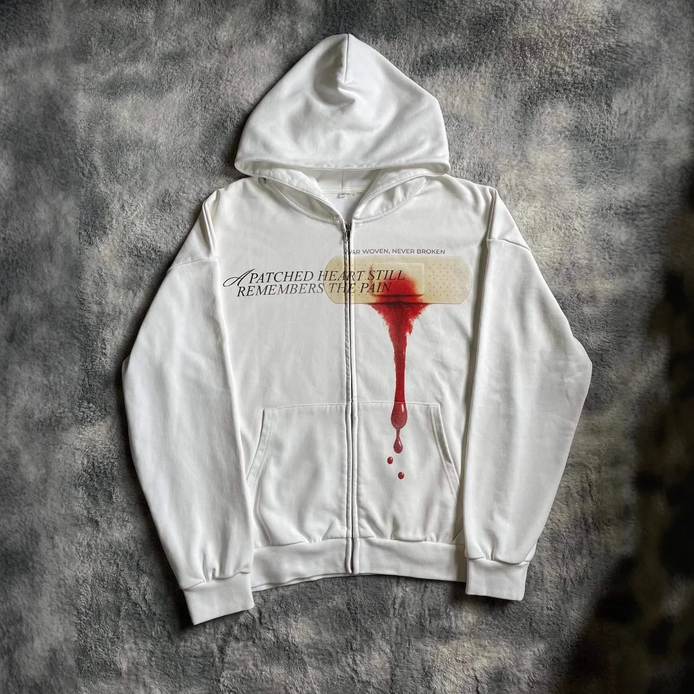 Gothic Red Bandage Slogan Printed Zipper Hooded Sweatshirt Y2K Street Style Loose Letter Pattern Unisex Dark Open Top Sweatshirt