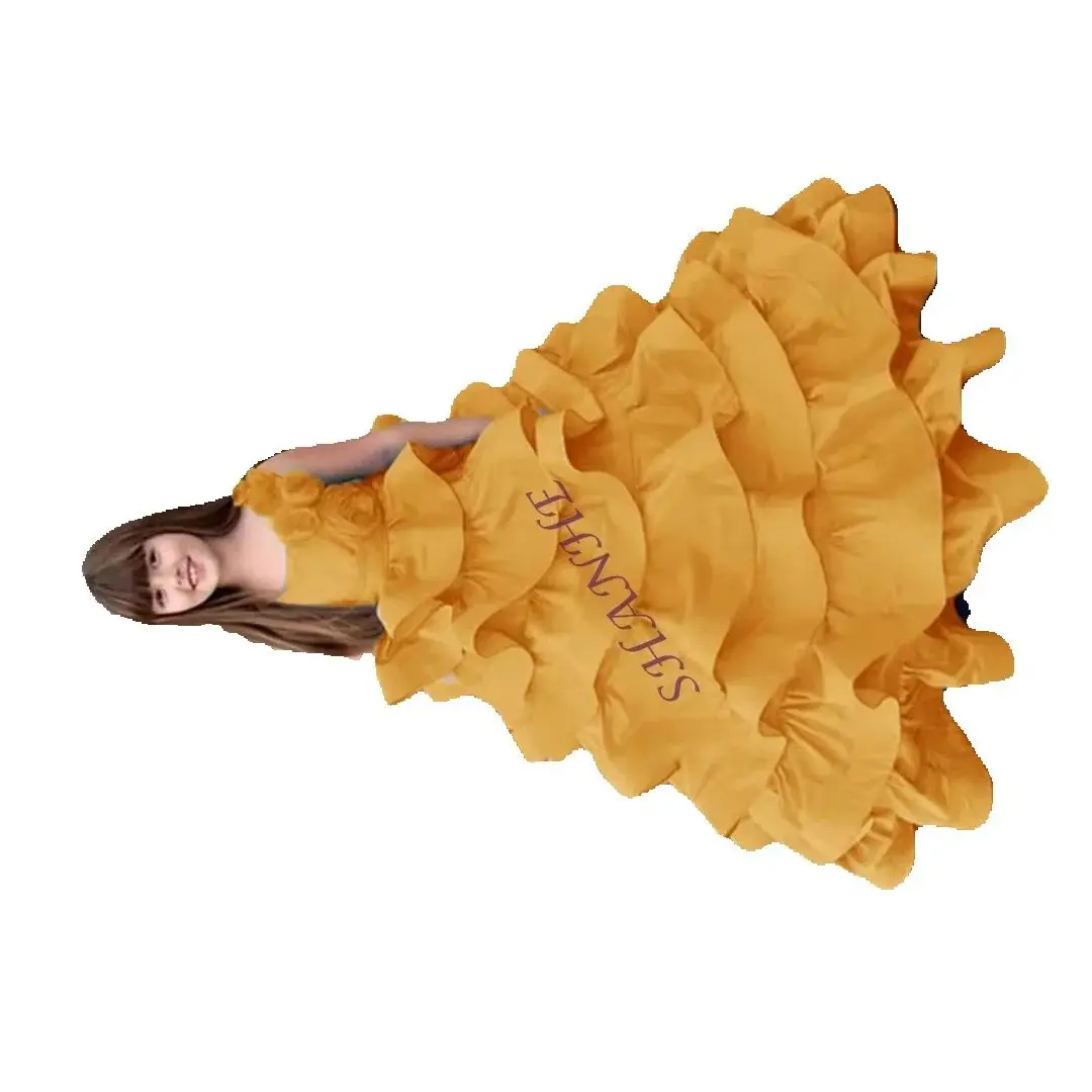 

Elegant Flowers Square Neck Sleeveless A-Line Pleat Dress Floor Length Long Ball Gown for Flower Girl First Communion Customized