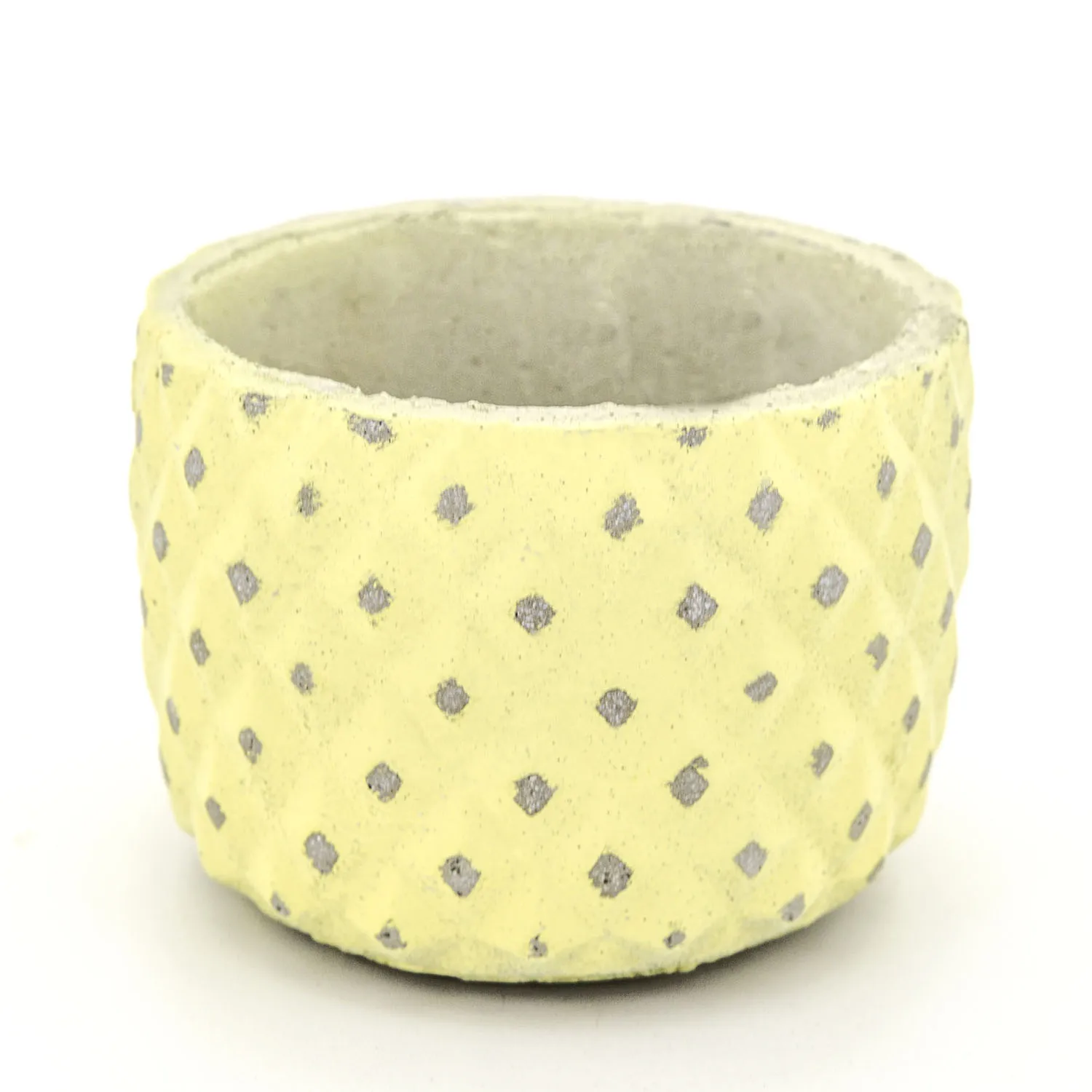 Veramaya Baklava pattern tumbled concrete flower pot yellow 12x9 Cm