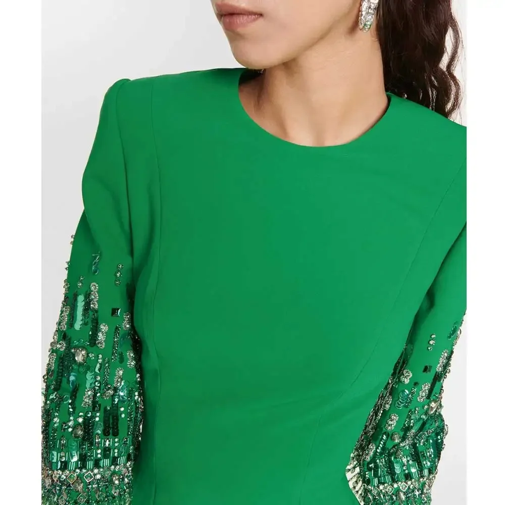 Bohemian Bruidsjurk High-End Glitter Groen Zwart Temperament Ronde Hals Halverwege De Mouw Lange DressSY-017