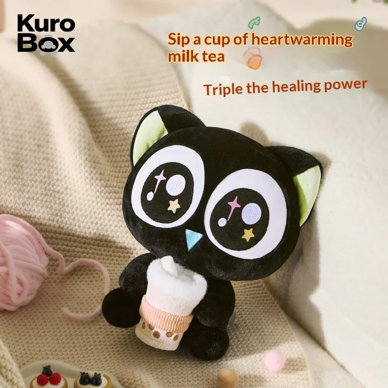 Official Luoxiaohei Plush Doll Cute Black Cat Stuffed Toy With Bubble Tea Cup Soft Plushie Home Decoration Birthday Gift