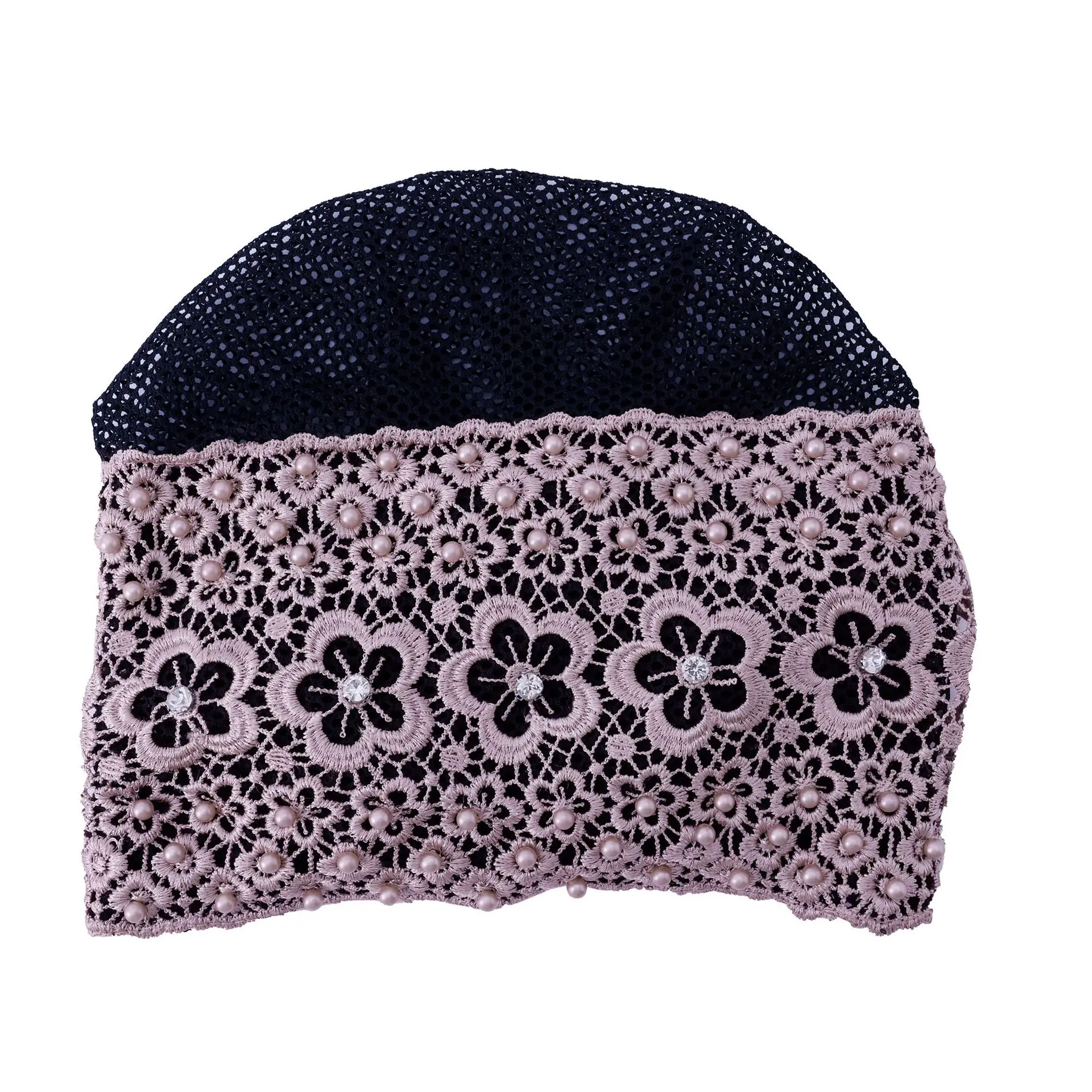 Muslim Women Beaded Hijab Inner Hat Lace Underscarf Turban Flower Headscarf Beanies Bonnet Hollow Out Headwear Turbante Mujer