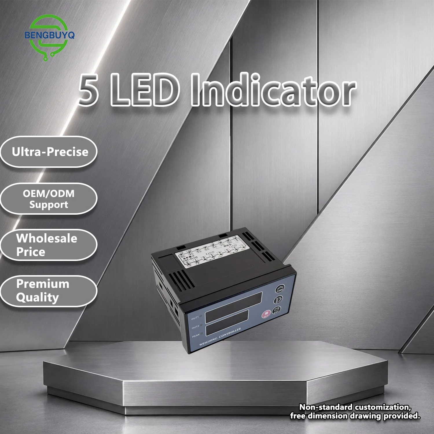 96x48mm Panel Mount Weighing Controller Standard DIN Size Load Cell Indicator 5-Digit LED Display with Mounting Brackets Dual