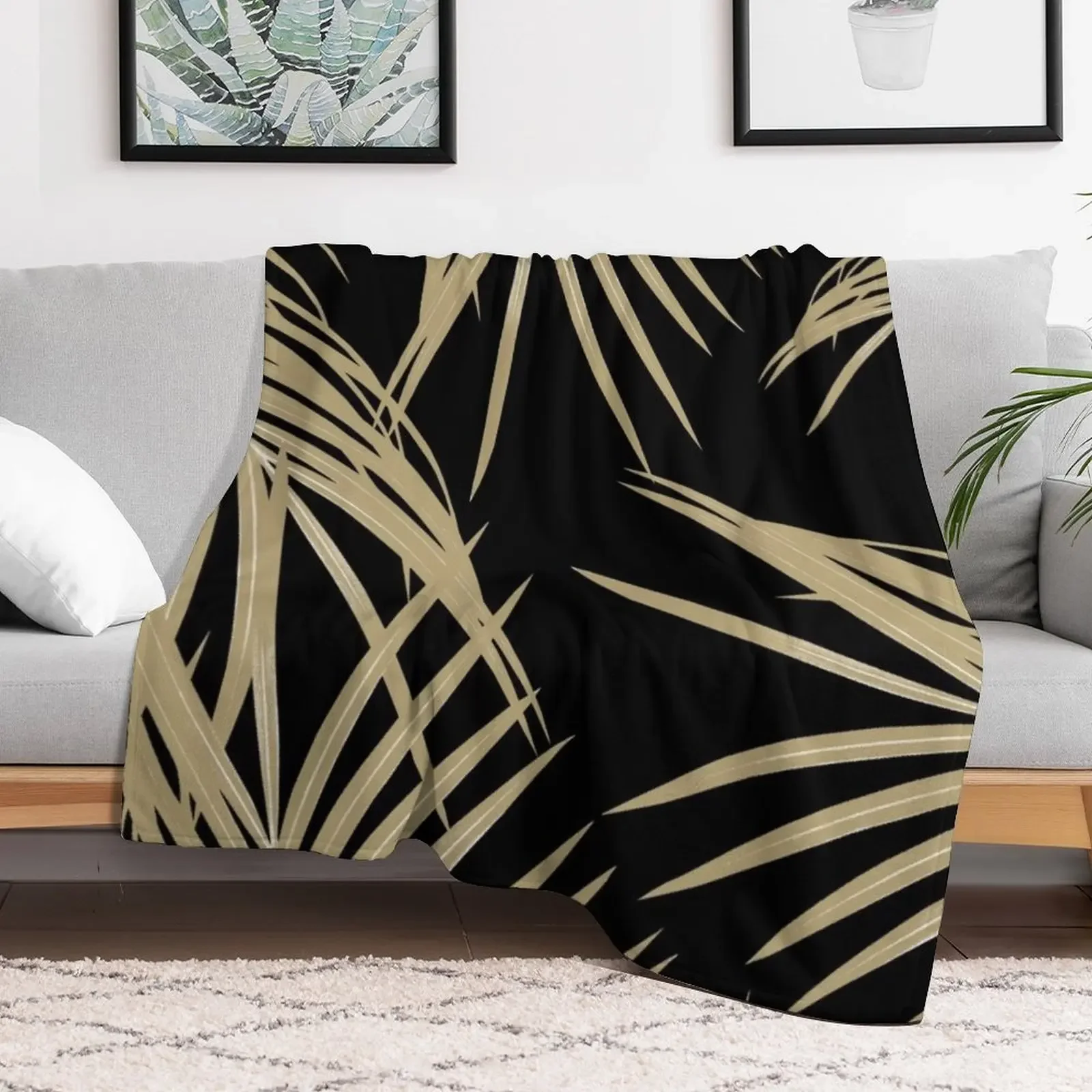 Gold Palm Leaves Dream #2 #tropical #decor #art Throw Blanket Air Conditioner Soft Blanket for Office Home
