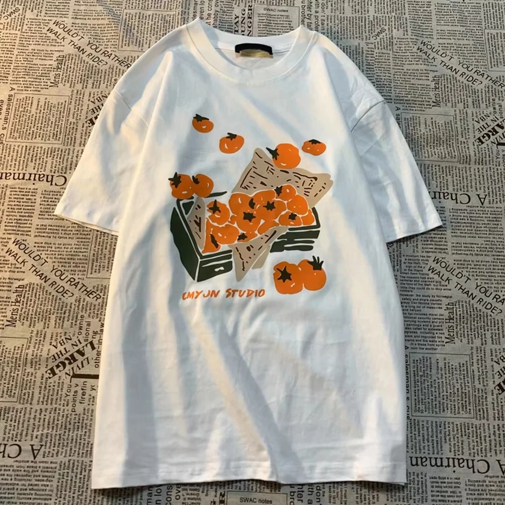 Persimmon Fruit T Shirt Women Cotton Graphic Printed Short Sleeve Round Neck Harajuku Streetwear Tee Casual Summer 2026 Hot Sale