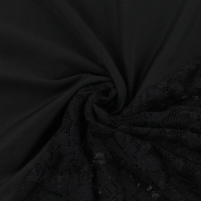 ONE TO WAN Goth Dark Elegant Damen Kapuzenkleid Mall Gothic Kreuz Ausgeschnittene Spitze Gespleißtes Party Acubi Sexy Bodycon Kleider Slim – Detail 19