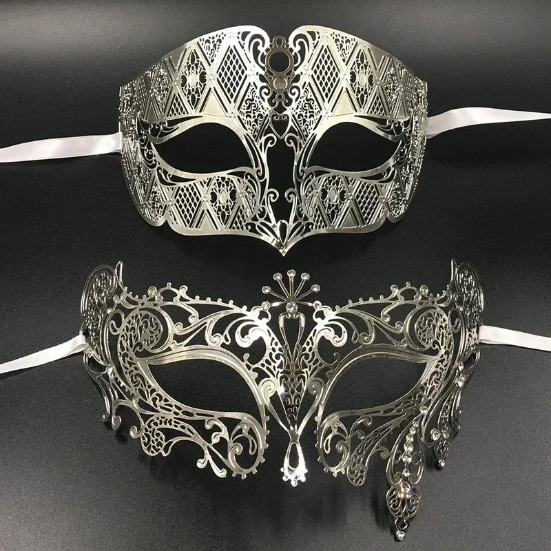 Filigrana de Metal plateado para hombres y mujeres, máscaras venecianas para mascarada, amantes del oro, Mardi Gras, espectáculos, bola, boda, pareja, fiesta, máscara S MN9