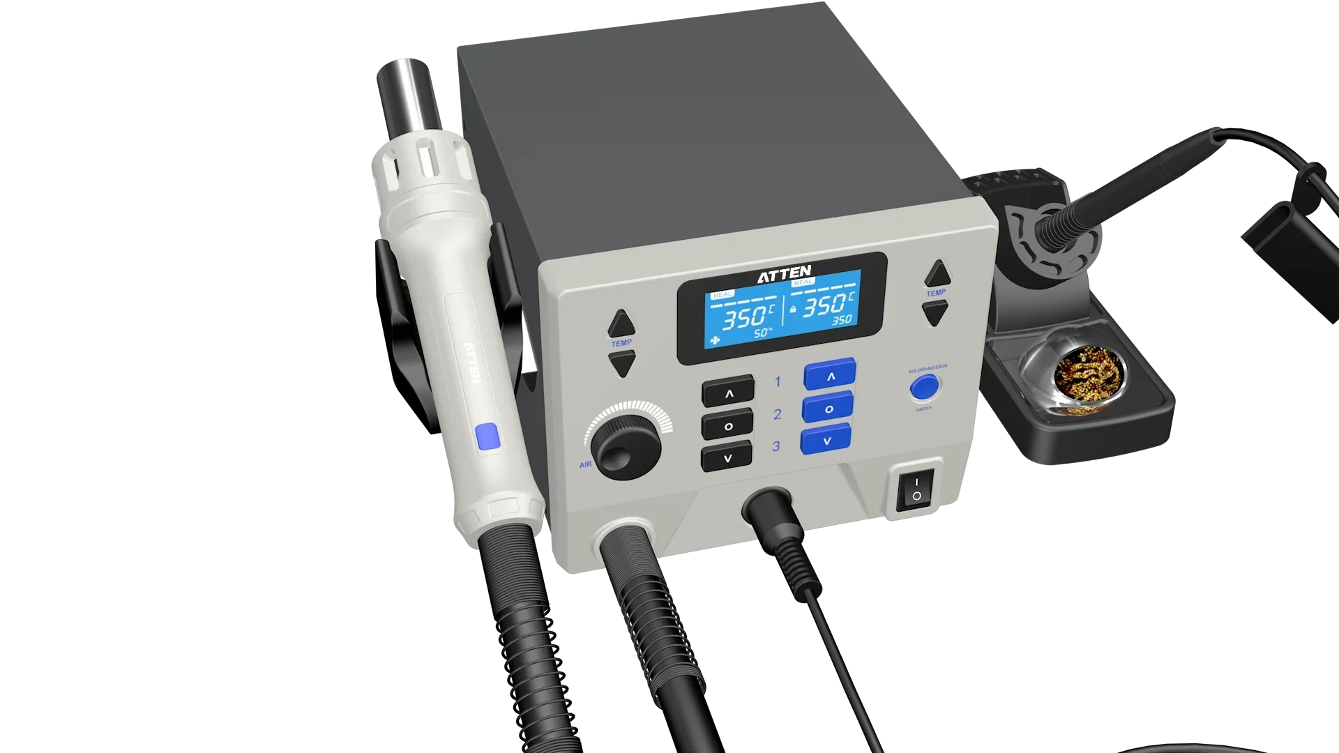 เครื่องบัดกรี TLF ATTEN รุ่น ST-862D อัปเดตเป็นรุ่น ST-8602D กำลังไฟ 1300 วัตต์ 2 in 1 สถานีรีเวิร์คแบบดิจิตอล ลมร้อน 90 วัตต์ หัวแร้งบัดกรี 110/