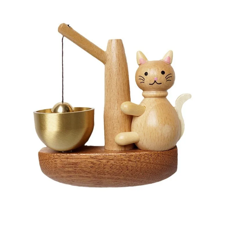 Dopamine Wind Bells Fishing Cats Door Chimes For Door Opening Cute Animal Magnetically-Attached Wood Doorbell Decoration Crafts