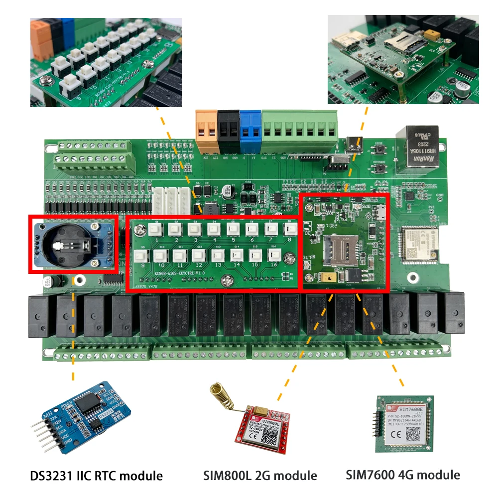 KC868-A16S 16CH ESP32 Relay Board Ethernet Wifi Switch MQTT TCP HTTP ESPhome Smart Home Assistant Tasmota 2/4G RTC DS3231 Module