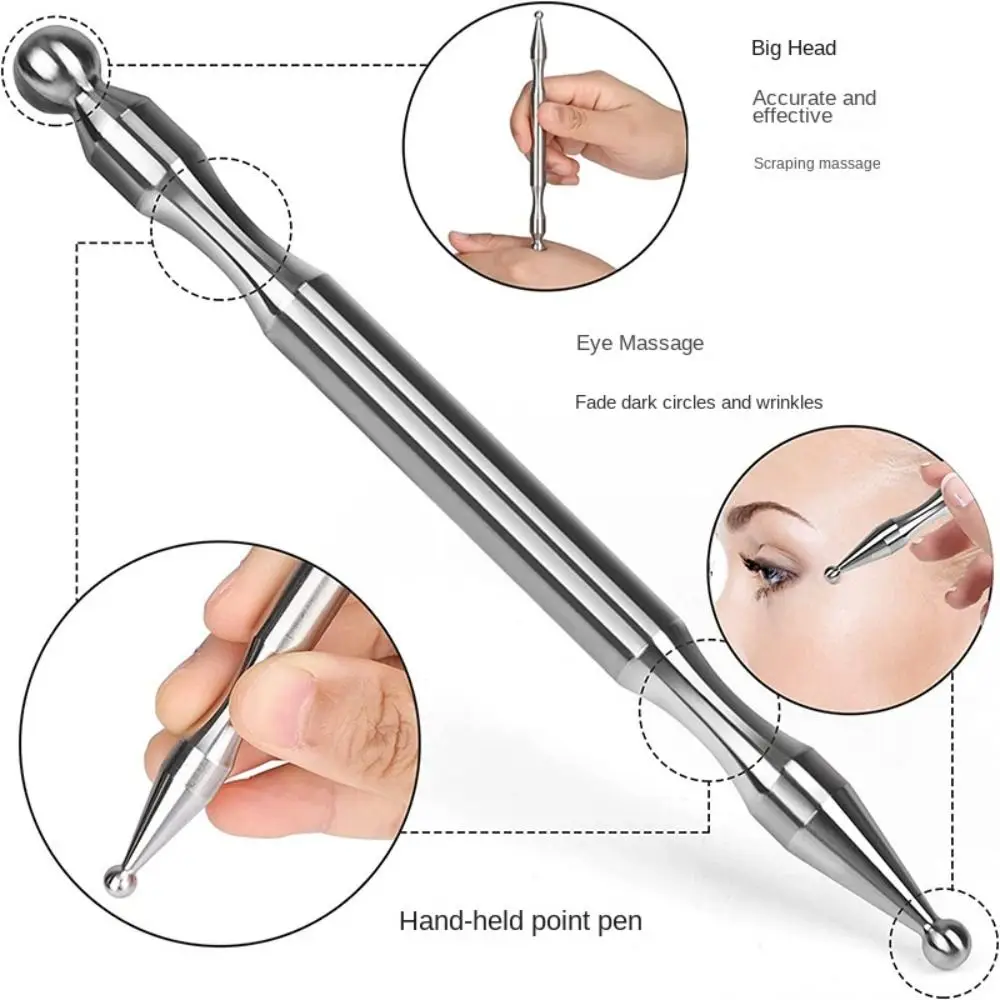 Stainless Steel Acupuncture Pen Body Relaxation Dredge Meridians Acupoint Massager Double-head Wrinkle Removing