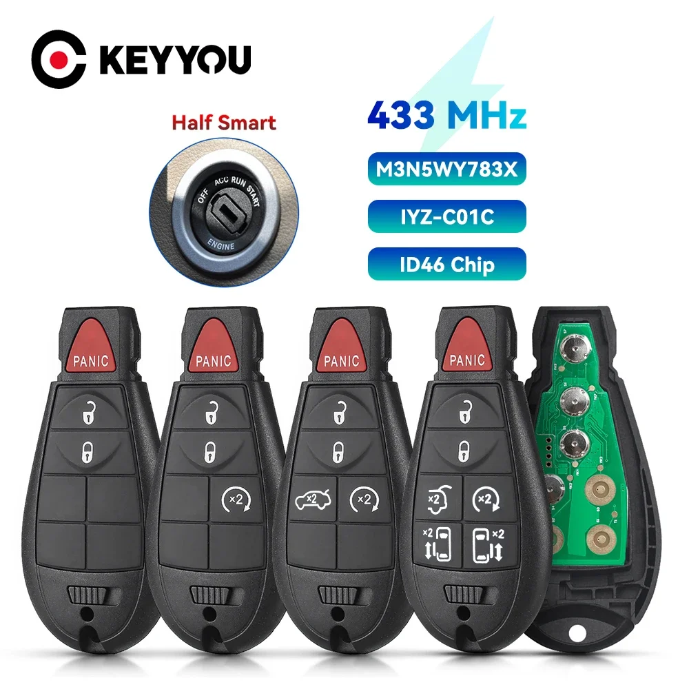 KEYYOU Zdalny kluczyk samochodowy do Dodge Grand Caravan Journey 2008 2009 2010 2011 2012 2013 2014 M3N5WY783X 433Mhz ID46 Chip 5 przycisków
