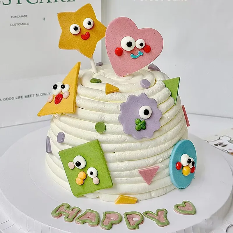 Ins Dopamine Soft Rubber Funny Expression Cake Decoration Piece, Inedible Square Smiling Face Dessert Plugin