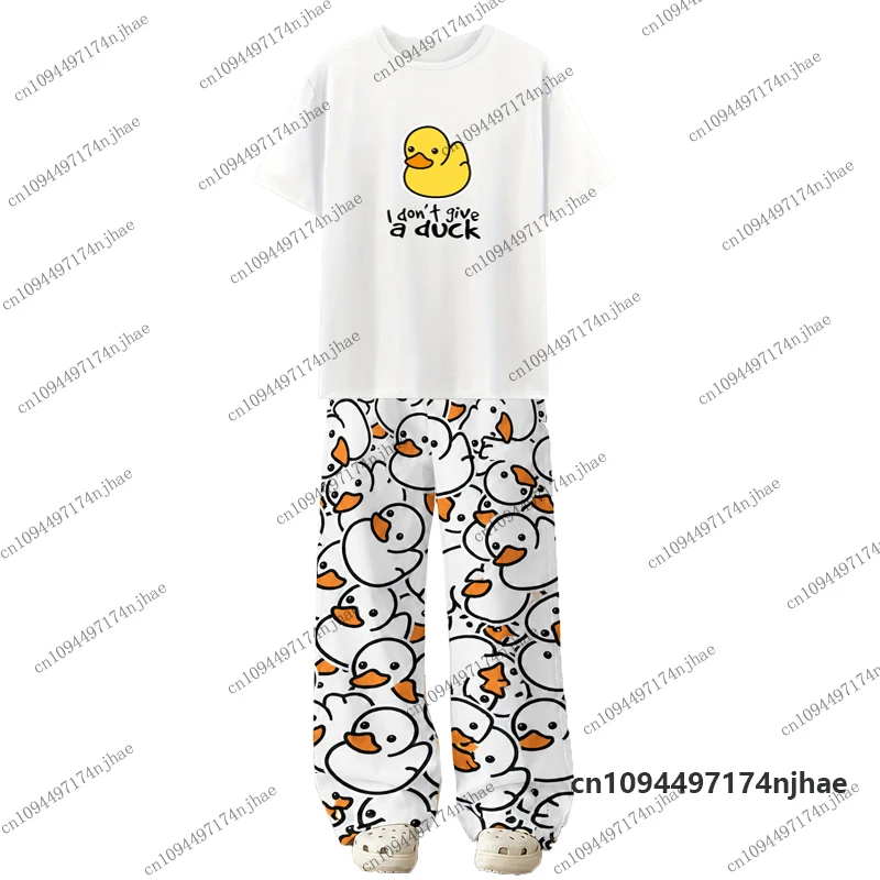 2-teiliges Outfit Kinder-Trainingsanzug Cartoon Gelbe Ente Print T-Shirt+Pyjamahose Set Lässiger Paaranzug Kinder-/Erwachsenenkleidung – Detail 8