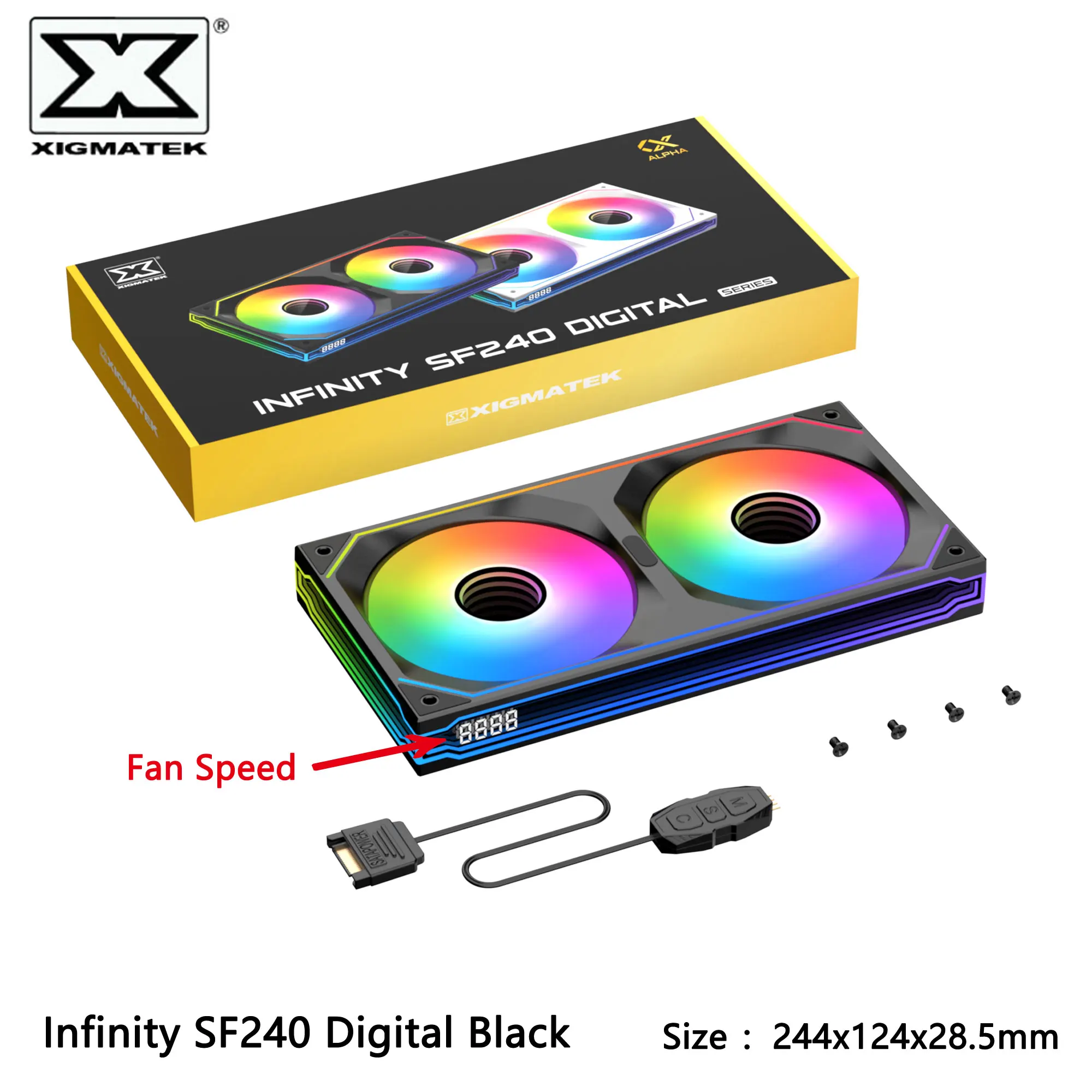

XIGMATEK Infinity SF240 Цифровой встроенный вентилятор ARGB, бесконечное зеркало с цифровым дисплеем/скорость вентилятора с дисплеем/в комплект с контроллером вентилятора
