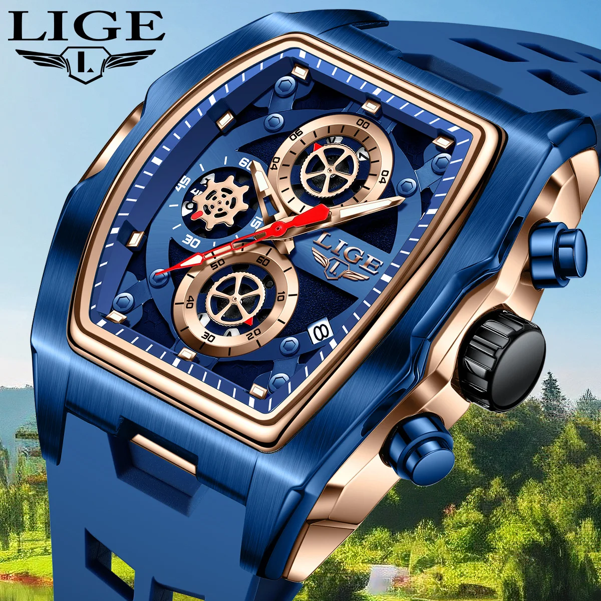 

LIGE Top Brand Luxury Man Watch Square Quartz Wristwatches Waterproof Luminous Chronograph Watch for Men Date Clock Reloj Hombre