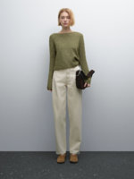 Ethereal MD 2025 massidutti spring new style of Casual lazy green soft waxy short version crew-neck sweater long sleeve sweater