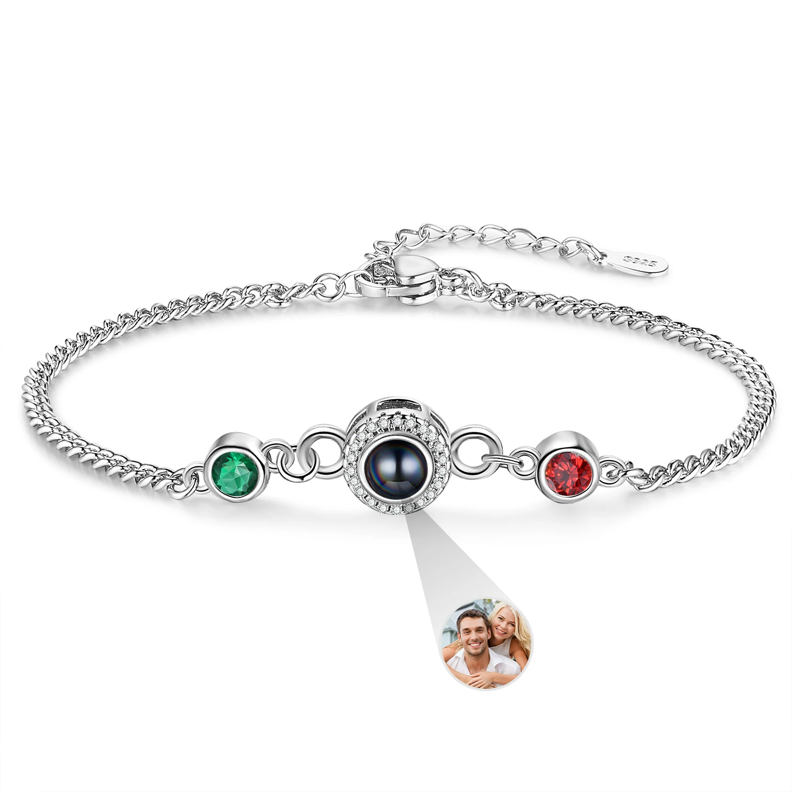 Personalized Photo Projection Birthstone Bracelet Customized Picture Adjustable Chain Bracelets Memory Gift for Women Men