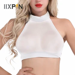 Womens Mesh Cami Bra Vest Transparent See-through Sexy Tank Tops Sleeveless Backless Sheer Female Crop Tops Rave Party Clubwear