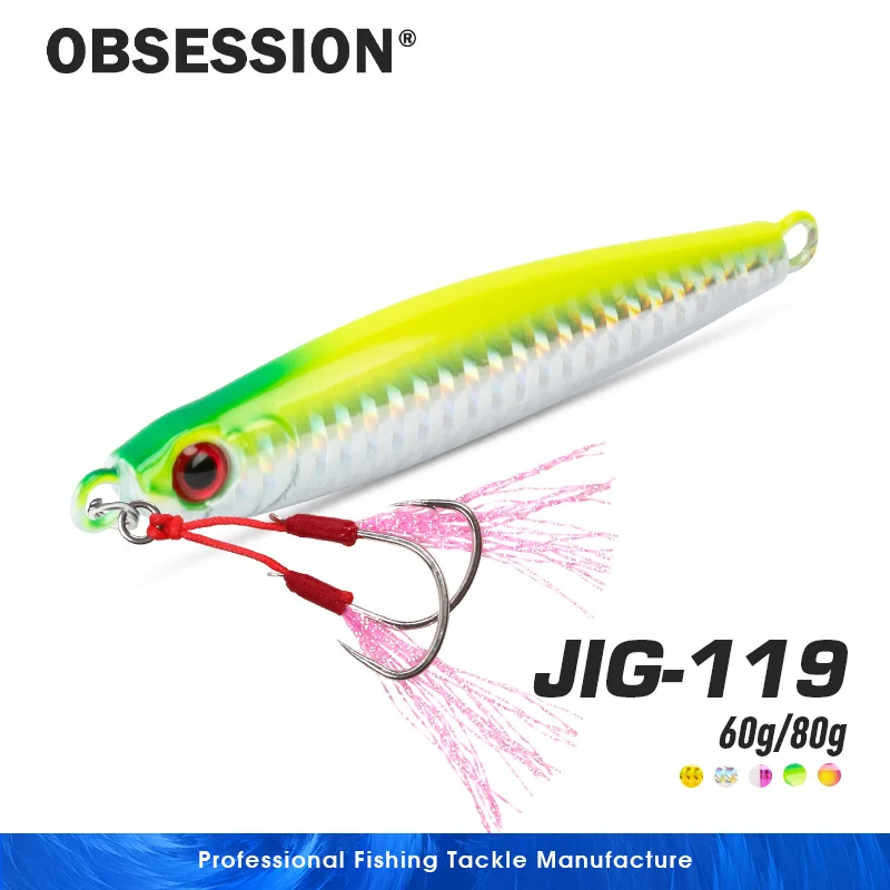 

OBSESSION J119 60g 80g Deep Sea Boat Fishing Jig Lure Metal Jig Luminous Metal Jigging Fishing Bait Glow Sinking Hard Jigbait