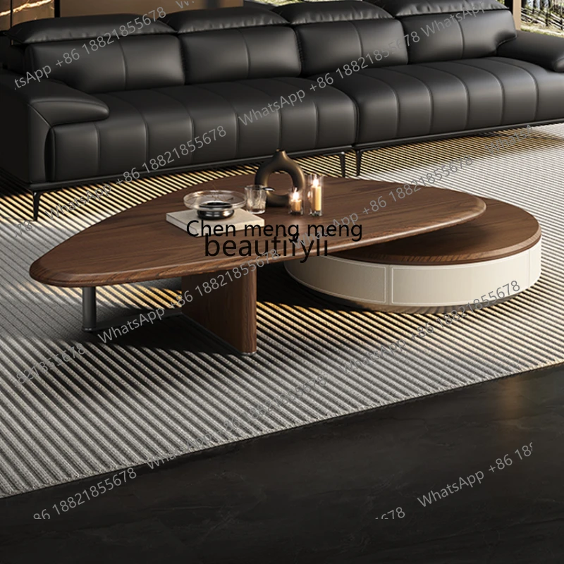 โต๊ะน้ำชาแบบยืดหดได้ สไตล์มินิมอล ย้อนยุค สำหรับห้องนั่งเล่นในบ้าน อพาร์ทเมนต์ขนาดเล็ก ไม้วอลนัท หรูหราเบาๆ สไตล์เรโทร