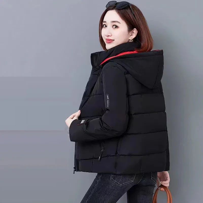 Dicke Fleece Baumwolle Parkas Frauen Puffer Jacke Winter Mode Warme Mit Kapuze Kurze Unten Jacke Dame Casual Solide Zipper Gepolsterte Mantel