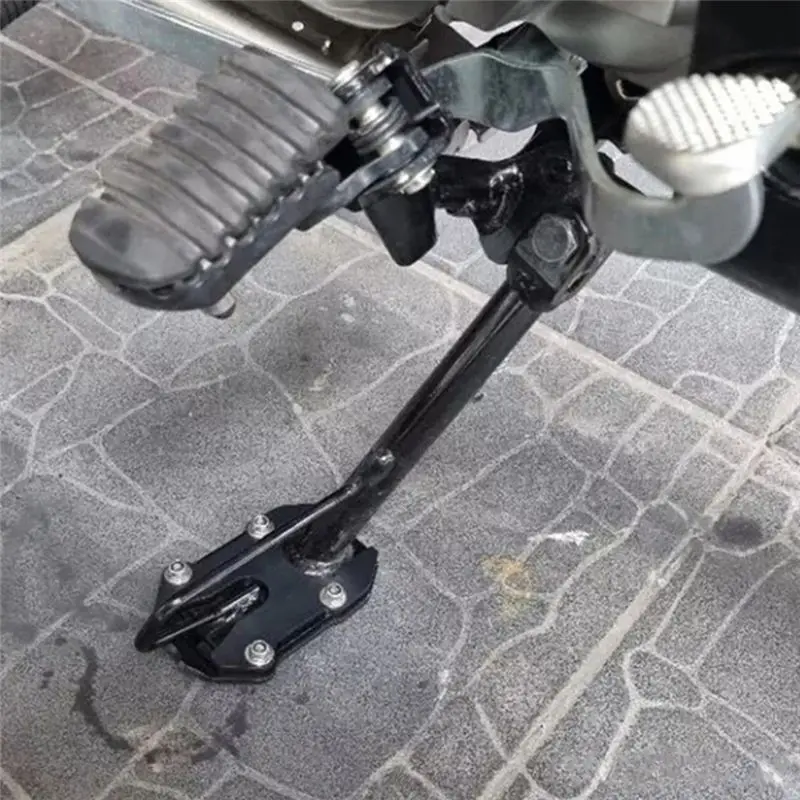 AU16-Motorcycle Side Pillar Enlarged Seat Motorcycle Accessories Side Stand Extension Pad Motorcycle Accessories Silver
