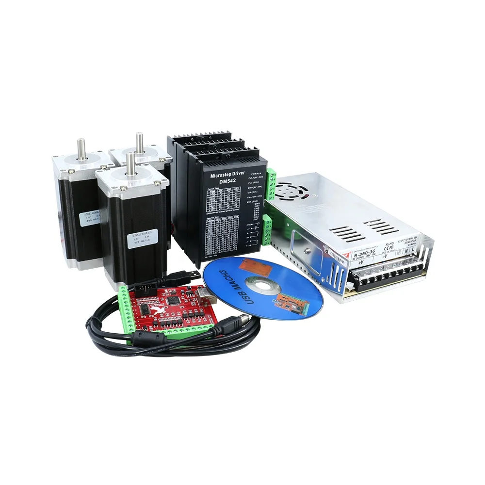 

HLTNC Nema 23 Stepper Motor 425oz-in + DM542 Drivers + Power Supply 350w +DB25 Breakout Board Stepper Motor Set Apply for CNC