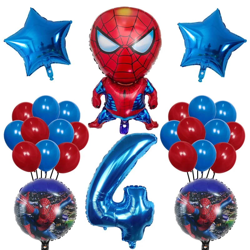 Globos de helio de aluminio de Spiderman, 26 piezas, juguete de superhéroe para niños, decoración de fiesta temática de cumpleaños, suministros de Globos de aire de látex para Baby Shower