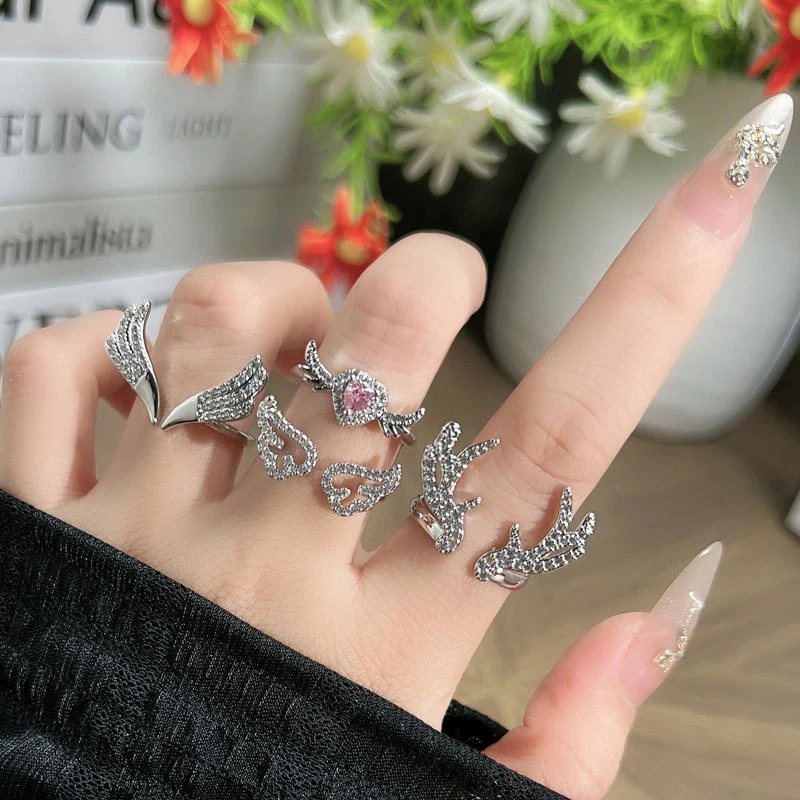 Moda zircão antler asas de anjo anel aberto para mulheres homens ajustável casal anéis jóias presente