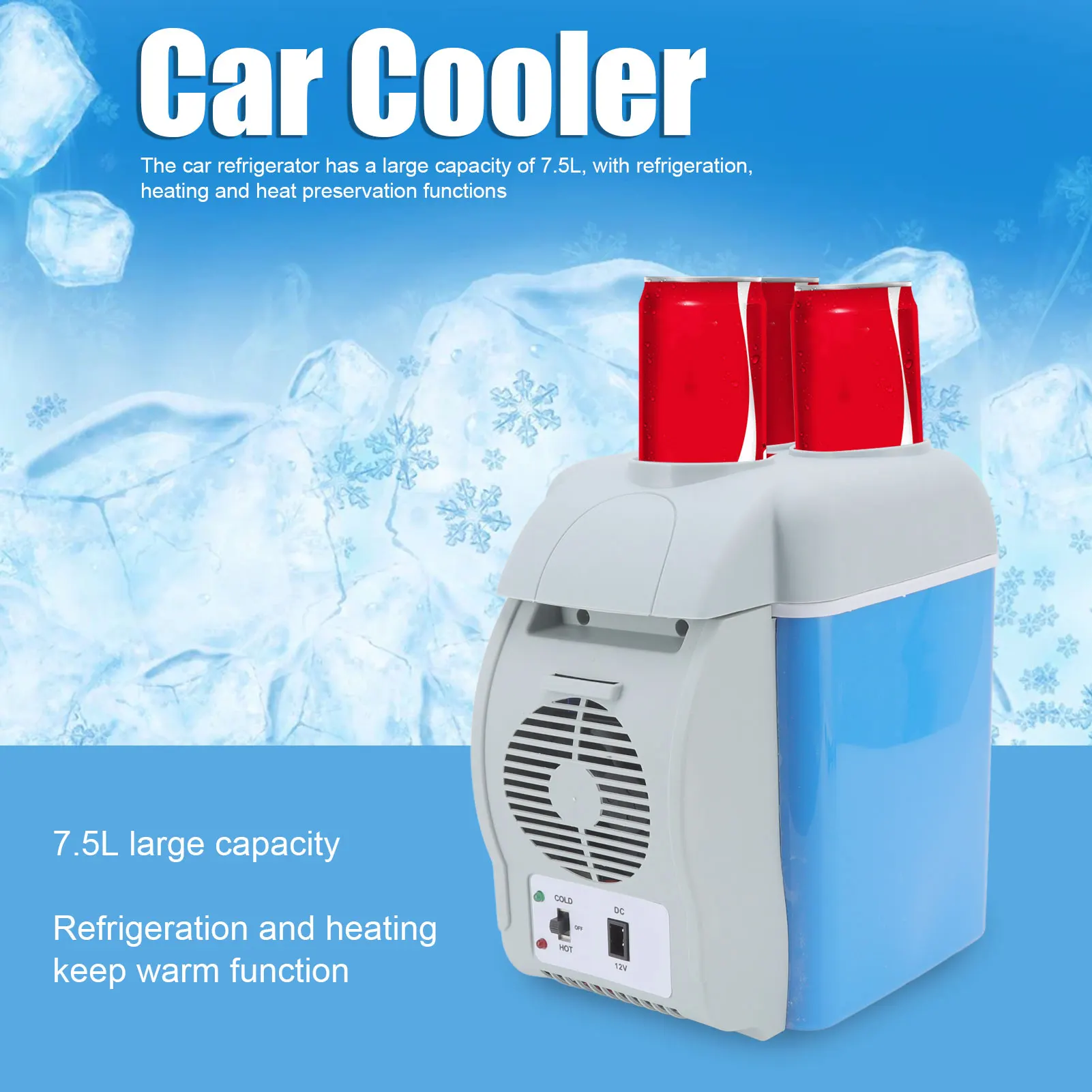 7.5L Capacity Car Refrigerator Mini Portable Fridge Food Grade Thickened Inner Liner Low Noise Electric Car Cooler&Warmer Fridge