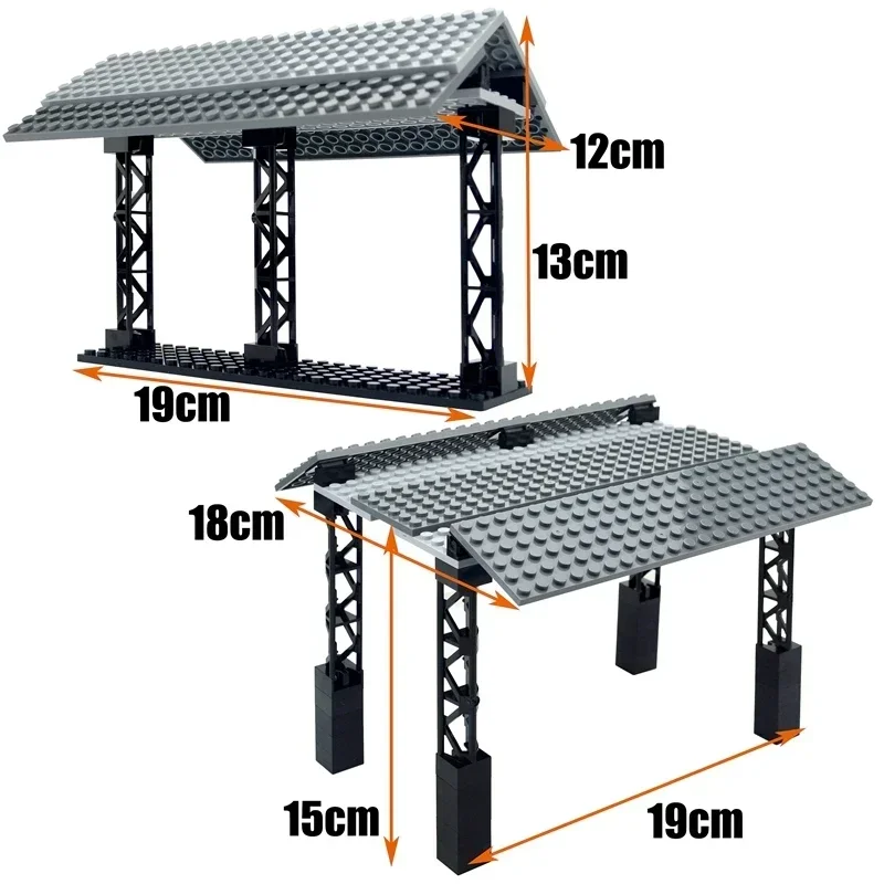 古典的な都市のレンガ車のビルディングブロック、駅、バスストップ、ミニサイン、信号灯、道路信号機、駅モデル