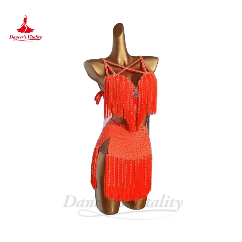 

Latin Dance Tassel Dress for Women Custom Rumba Chacha Tango Performance Professional Clothing Child Adult Latin Fringe Dresses